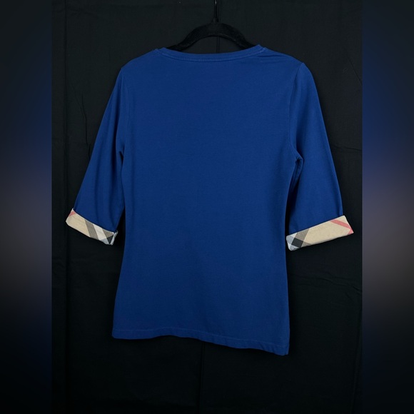 Burberry Royal Blue top with plaid details on sleeves - Picture 3 of 10